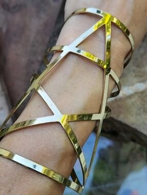 Large Gold Geometric Open Cuff Bracelet Gold Roman Cuff
